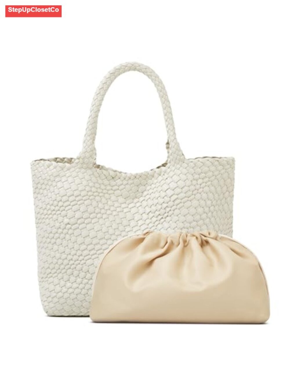 Woven Leather Tote Bag for Women - Spacious Vegan Handbag with Inside Pocket